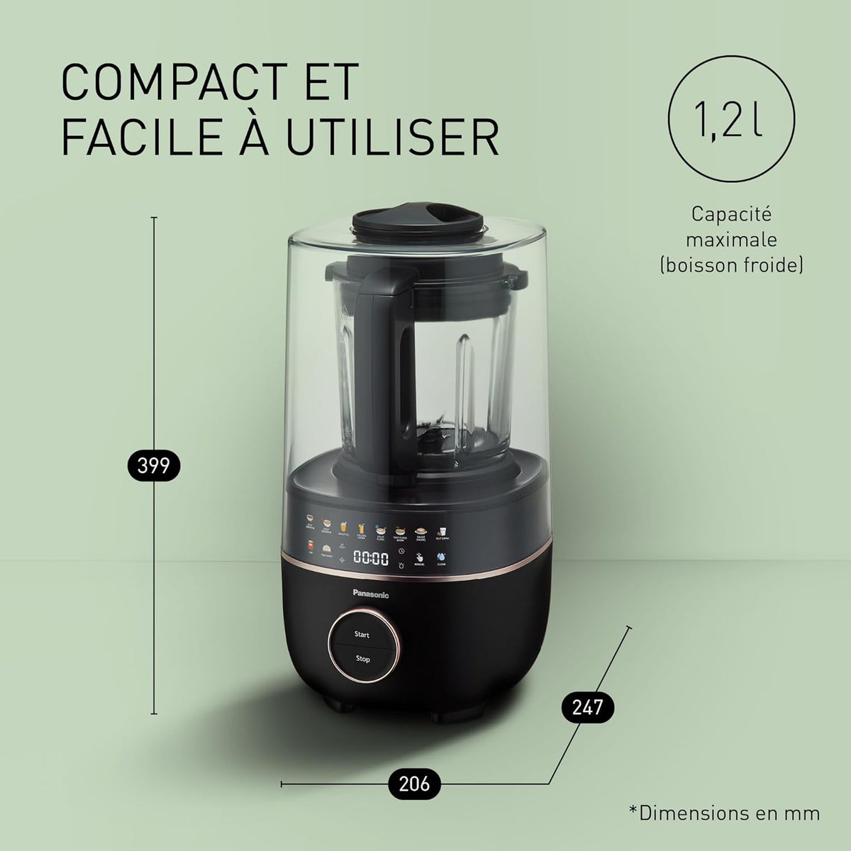 Panasonic MX-HG4401KXE Blender Chauffant, 1.2L, 800W, Chaud et Froid, 9 modes Automatiques, 10 Vitesses, Minuterie, Maintien au Chaud, Nettoyage Automatique, Noir et or Rose