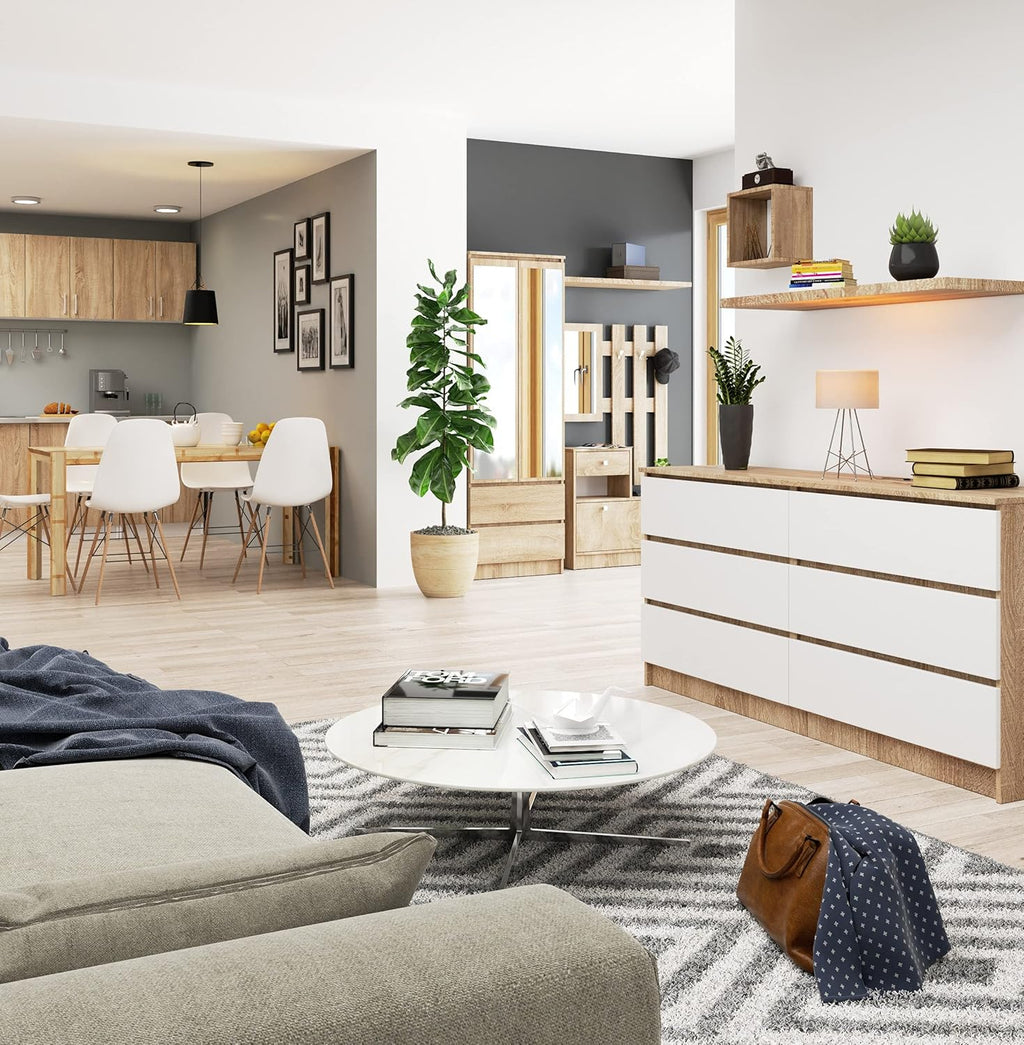 AKORD Commode K-160 avec 6 Tiroirs | Commode Classique pour La Chambre, Salon | Meuble de Rangement | L160 x H77 x P40 cm, Poids 70 kg