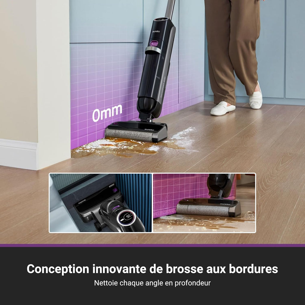 Eureka RapidWash NEW630 Gen2 Aspirateur Laveur, Séchage Air Chaud 50℃, Anti-Emmêlement, Inclinaison au Plat, Autonomie de 38 Minutes. pour Sols Durs