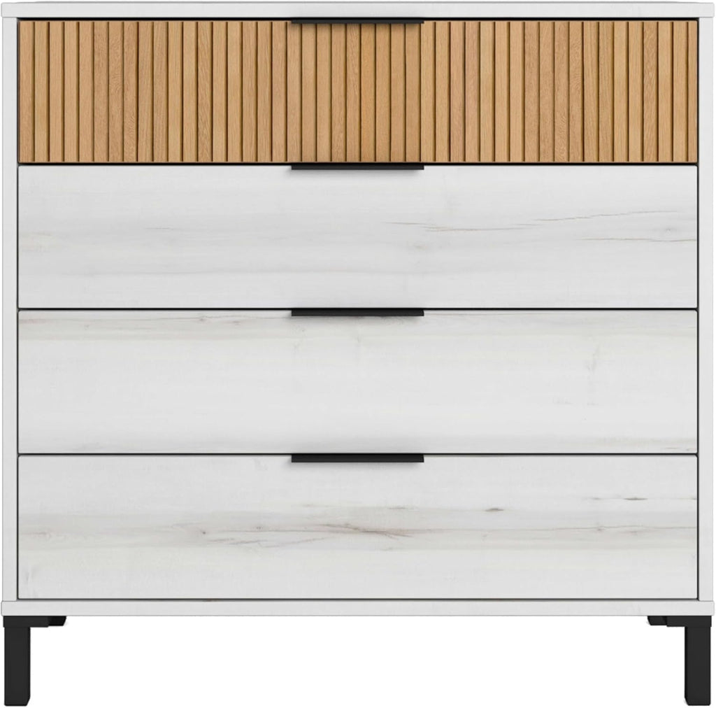 Arles Lot de meubles modernes pour chambre double Blanc Albo et chêne rayé