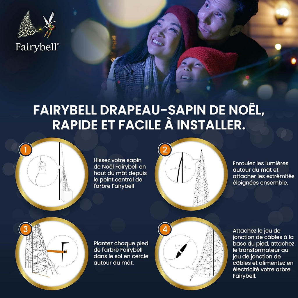 Fairybell Sapin de Noël à LED pour l'extérieur dans le mât de drapeau (7 mètres - 1500 LED, Blanc chaud)