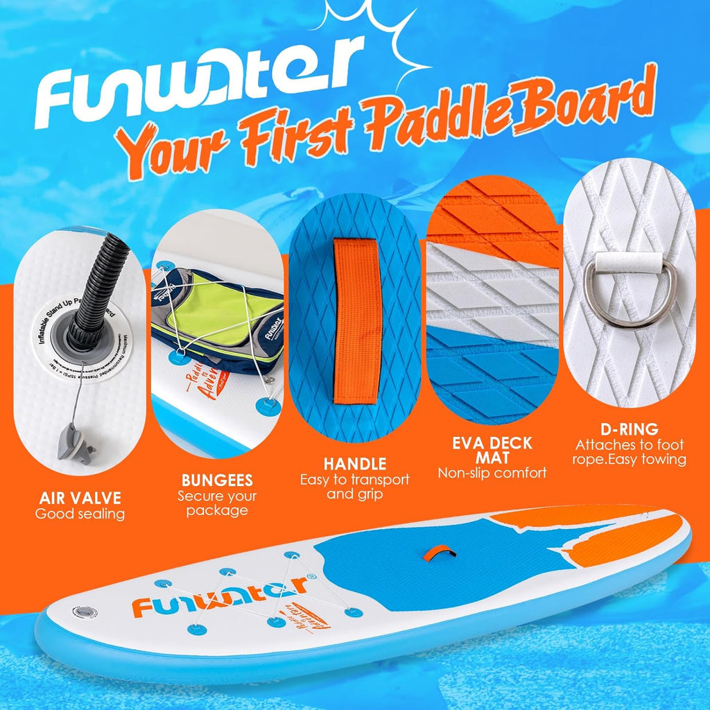 FunWater Planche Gonflable de Stand Up Paddle Accessoires complets Planche de Paddle réglable Pompe Sac à Dos de Voyage Sac étanche pour téléphone Finlandaise Planche de Surf
