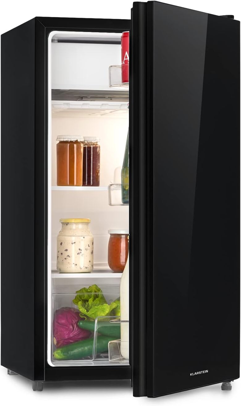KLARSTEIN Luminance Frost - Réfrigérateur, 91L, 110 kWh/an, 7 niveaux de réglage de la température, Eclairage intérieur, Look moderne, Bac à oeufs, Clayettes verre - Noir