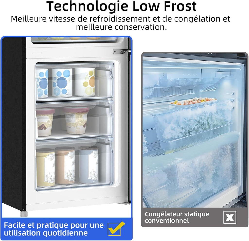 CHIQ Réfrigérateur congélateur bas FBM260L 262L (187+75), Low frost, Acier inoxydable, Portes réversibles, 39 db, 12 ans de garantie sur le compresseur