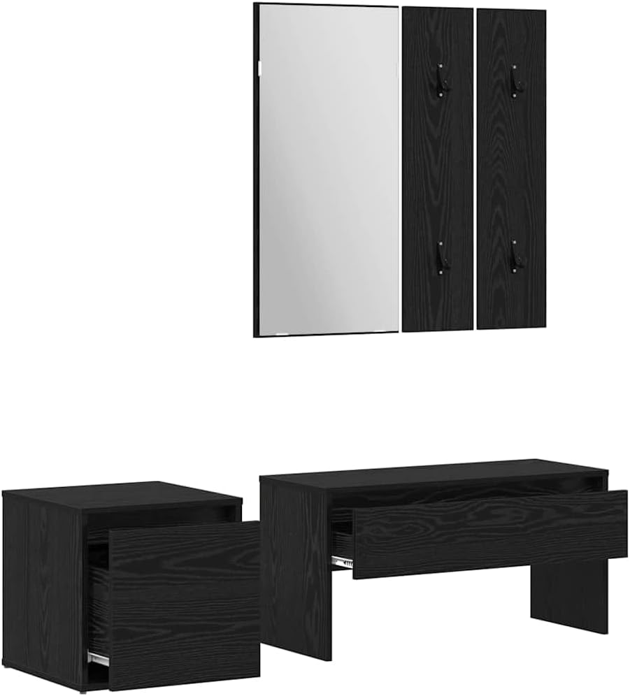 Owoxanthellate Lot de 3 meubles de couloir - Chêne noir - 80 x 31 x 40 cm - Look moderne - Avec miroir et tiroirs - Design rembourré peu encombrant - Pour couloir, chambre à coucher et petit bureau à