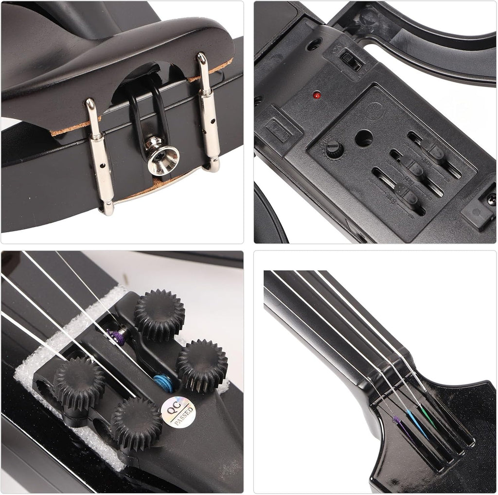 Dilwe Violon Électrique 4/4, Fibre de Carbone, Érable, 4 Cordes, Silencieux, Polyvalent, Réglable, Mute