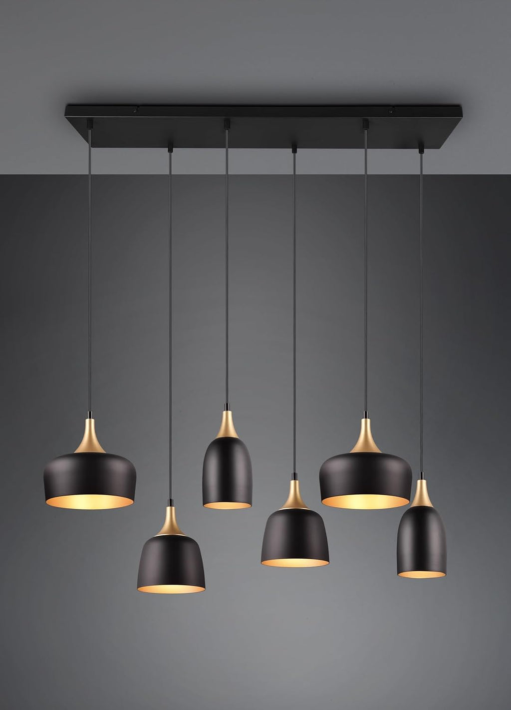 Trio Suspension Chiraz 310500632, métal noir mat/doré, sauf 6x E14