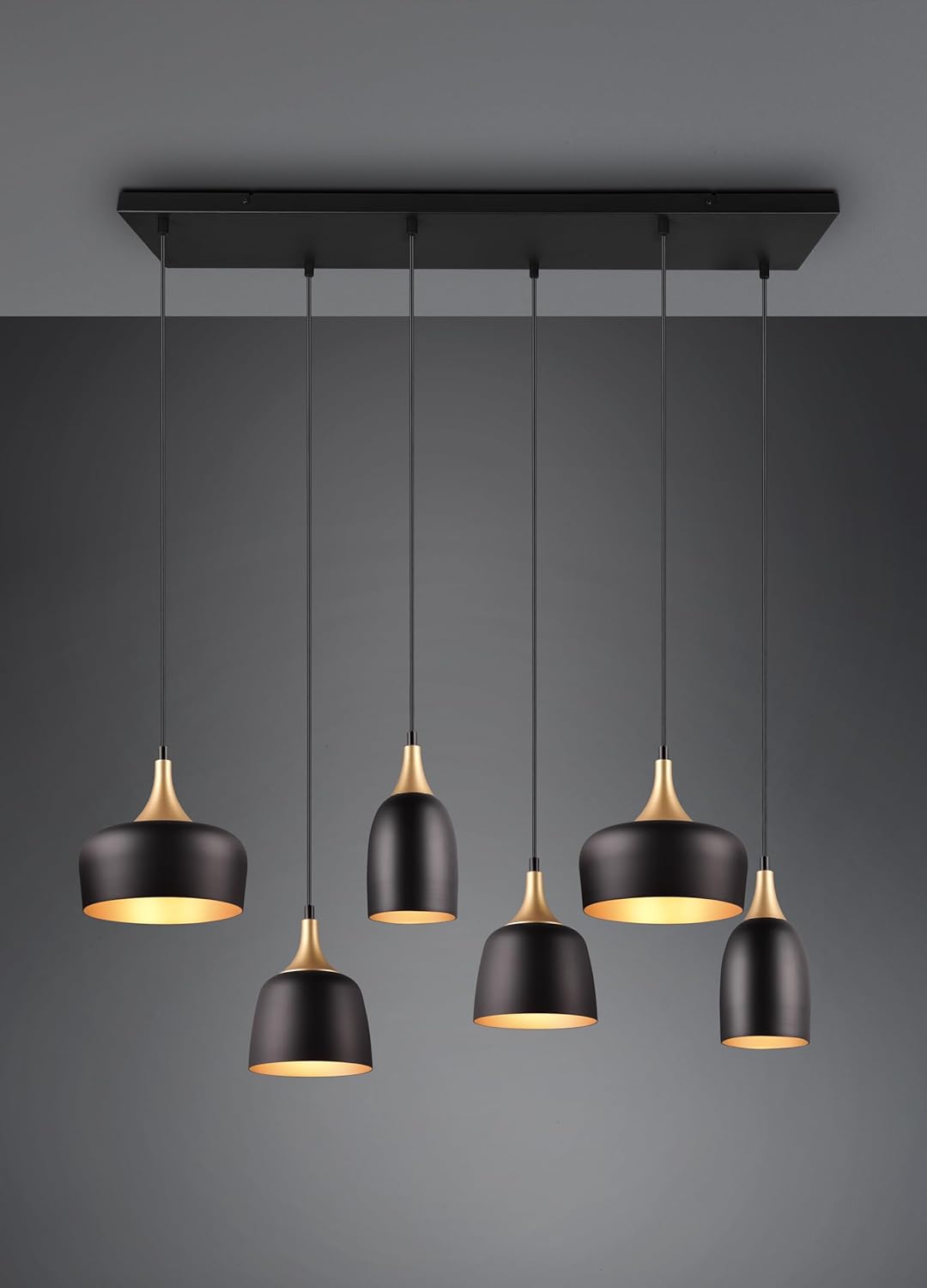 Trio Suspension Chiraz 310500632, métal noir mat/doré, sauf 6x E14