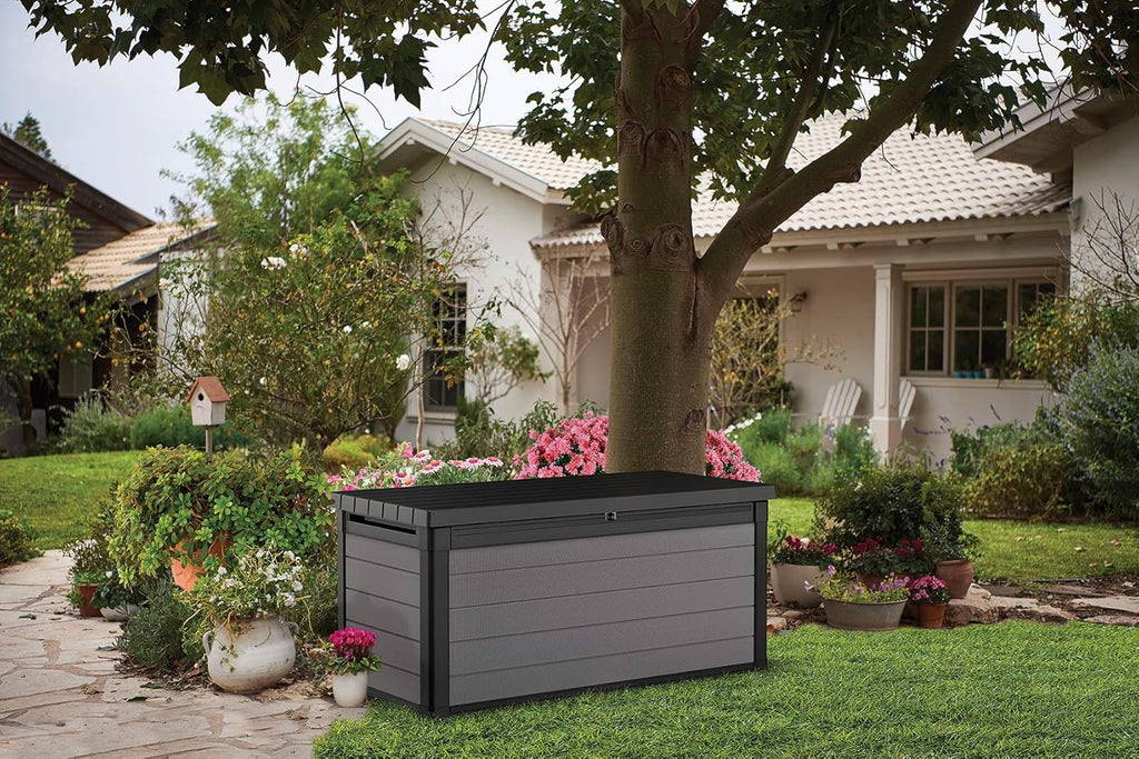 Ondis24 Keter Coffre de jardin XXL étanche (570 litres), boîte de rangement extérieur, coffre de rangement, coffre à coussins, banc