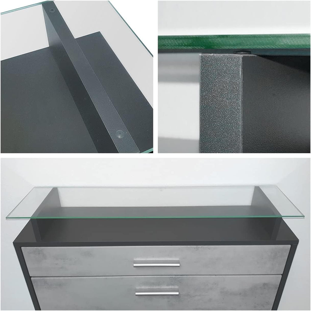 Vladon Penderie Malea, Meuble d’entrée Comprenant 1 Commode à Chaussures Murale, 1 Miroir Mural et 2 Panneaux Porte-Manteaux, Anthracite Mat/Noir Mat