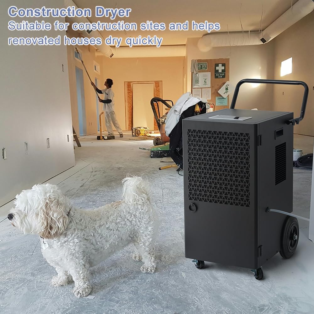 Déshumidificateur d'Air Industriel 90L/jour : Grande Capacité Couvre 300m² - Pompe de Relevage Électrique avec Compresseur Rotatif - Pour Caves/Garages/Entrepôts/Salles de Bain/Buanderies