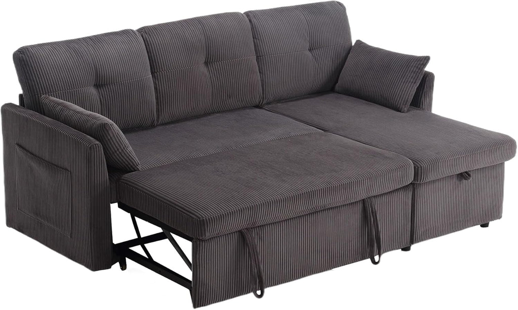 Canapé d'angle Convertible avec sièges de Rangement et Poches accoudoirs,Canapé Convertible avec Forme des Rayures,canapé 3 Places,canapé lit, Velours (Gris foncé)
