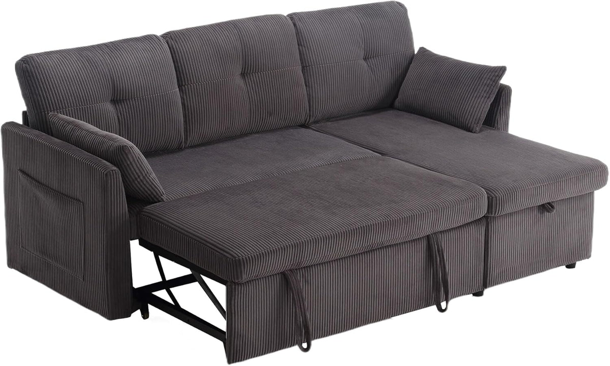 Canapé d'angle Convertible avec sièges de Rangement et Poches accoudoirs,Canapé Convertible avec Forme des Rayures,canapé 3 Places,canapé lit, Velours (Gris foncé)