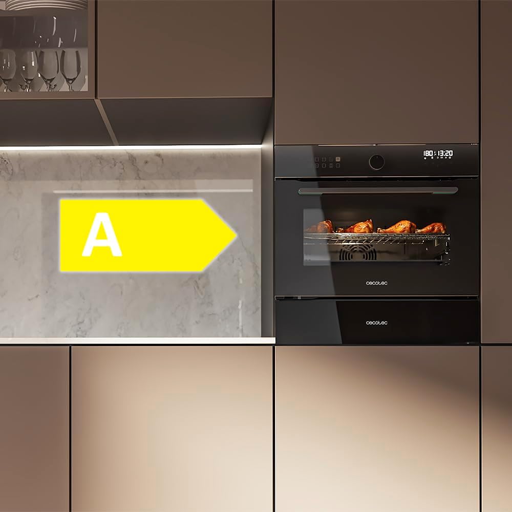 Cecotec Four Encastrable Bolero Hexa AF314500 Glass Black A de 53 L. Fonction Friteuse, 2900W, 11 Fonctions, Airfryer Master, Pizza Master, Faible Consommation, Nettoyage Facile