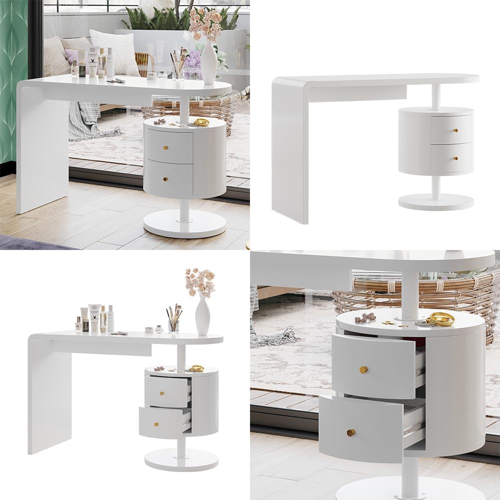 Vicco Coiffeuse Lara, Blanc Haute Brillance, 120 cm avec 2 tiroirs