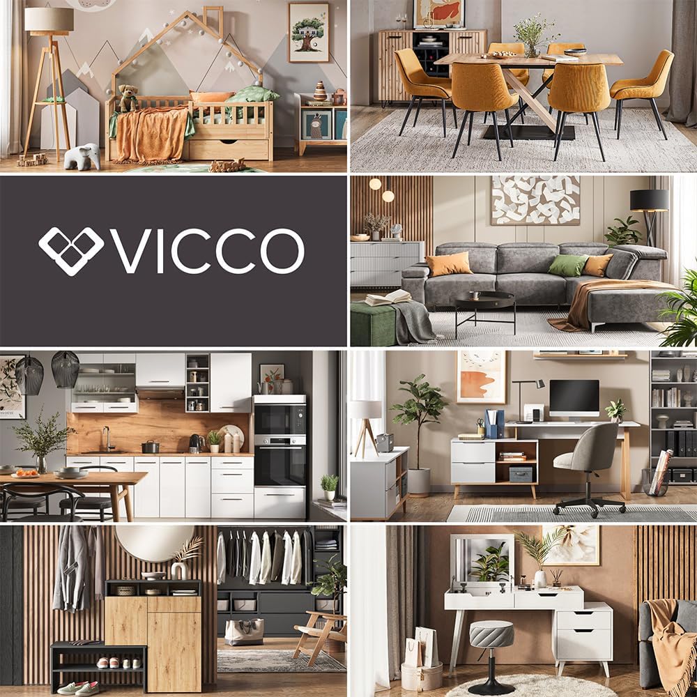 Vicco Cuisine R-Line, Noir Brillant/Blanc, 160cm avec Meuble Four encastrable avec Plan de Travail