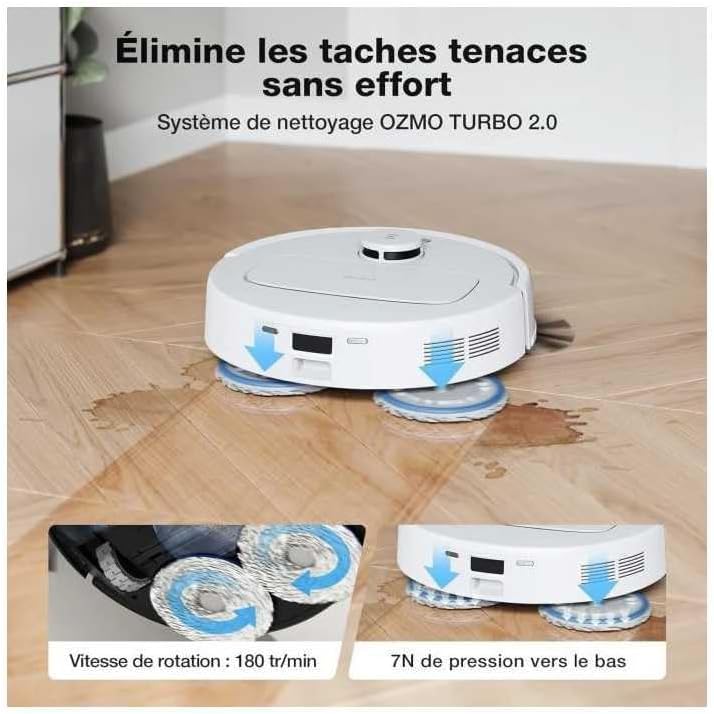 ECOVACS N30 PRO OMNI Aspirateur Robot avec Station OMNI tout-en-un, 10000Pa, Robot Aspirateur Laveur avec Brosse ZeroTangle 2.0, Nettoyage à l'eau chaude 60℃, Nettoyage Humide adaptatif TruEdge, Blanc