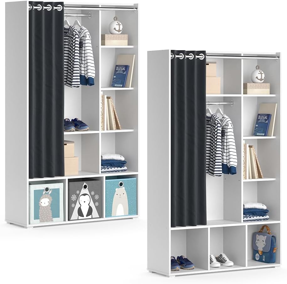 Vicco Armoire pour Enfants Luigi, Blanc, 105.8 x 178.1 cm avec Tringle à Rideaux
