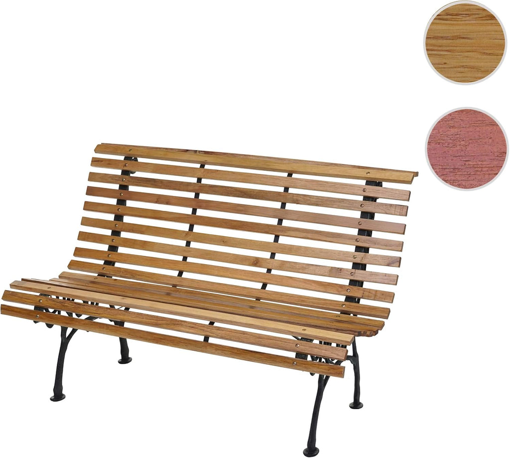 Banc de Jardin HWC-F97, Banc du Parc, Banquette en Bois, Fonte, 3 Places, 122cm, 22kg - Marron Clair