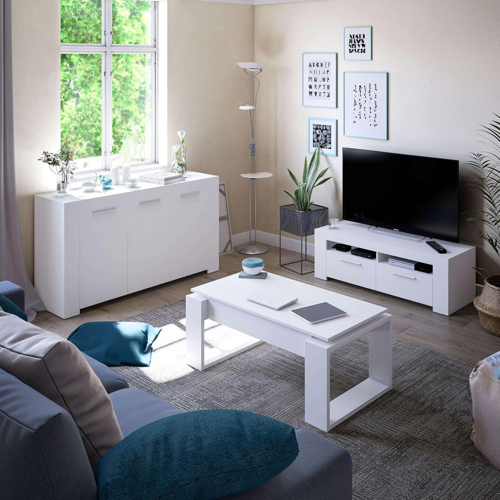 Habitdesign Modèle Ambit Buffet moderne pour salle à manger, couleur Blanc « Artik », dimensions : 144 x 42 x 80 cm (l x P x H).