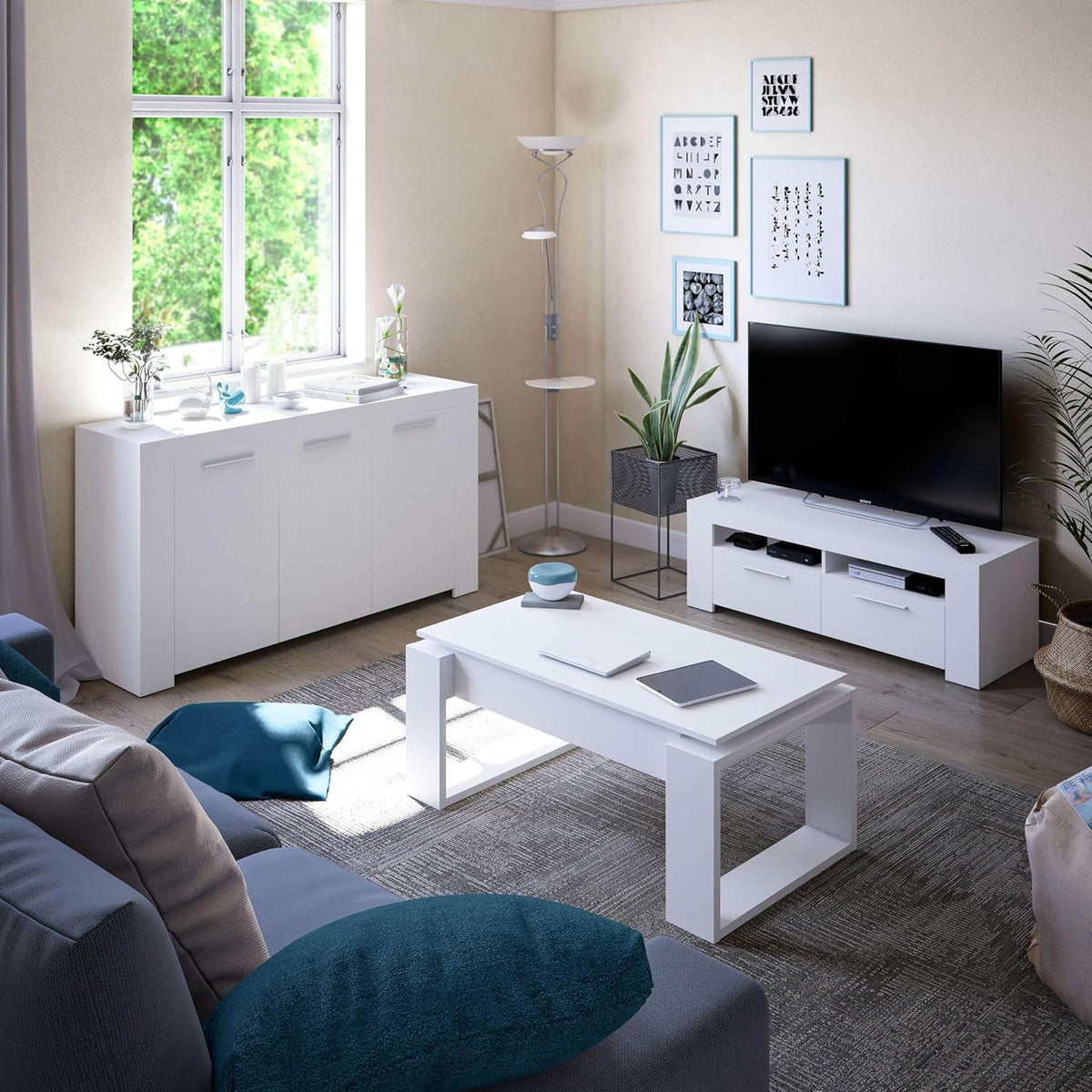 Habitdesign Modèle Ambit Buffet moderne pour salle à manger, couleur Blanc « Artik », dimensions : 144 x 42 x 80 cm (l x P x H).