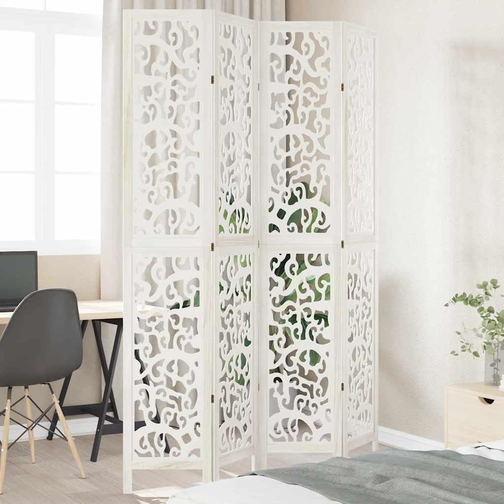 Qnhdfrt Paulownia Paravent en bois massif de Paulownia - 4 pièces - Blanc - 140-145 x 220 cm - Brise-vue - Pour salon, chambre à coucher, bureau