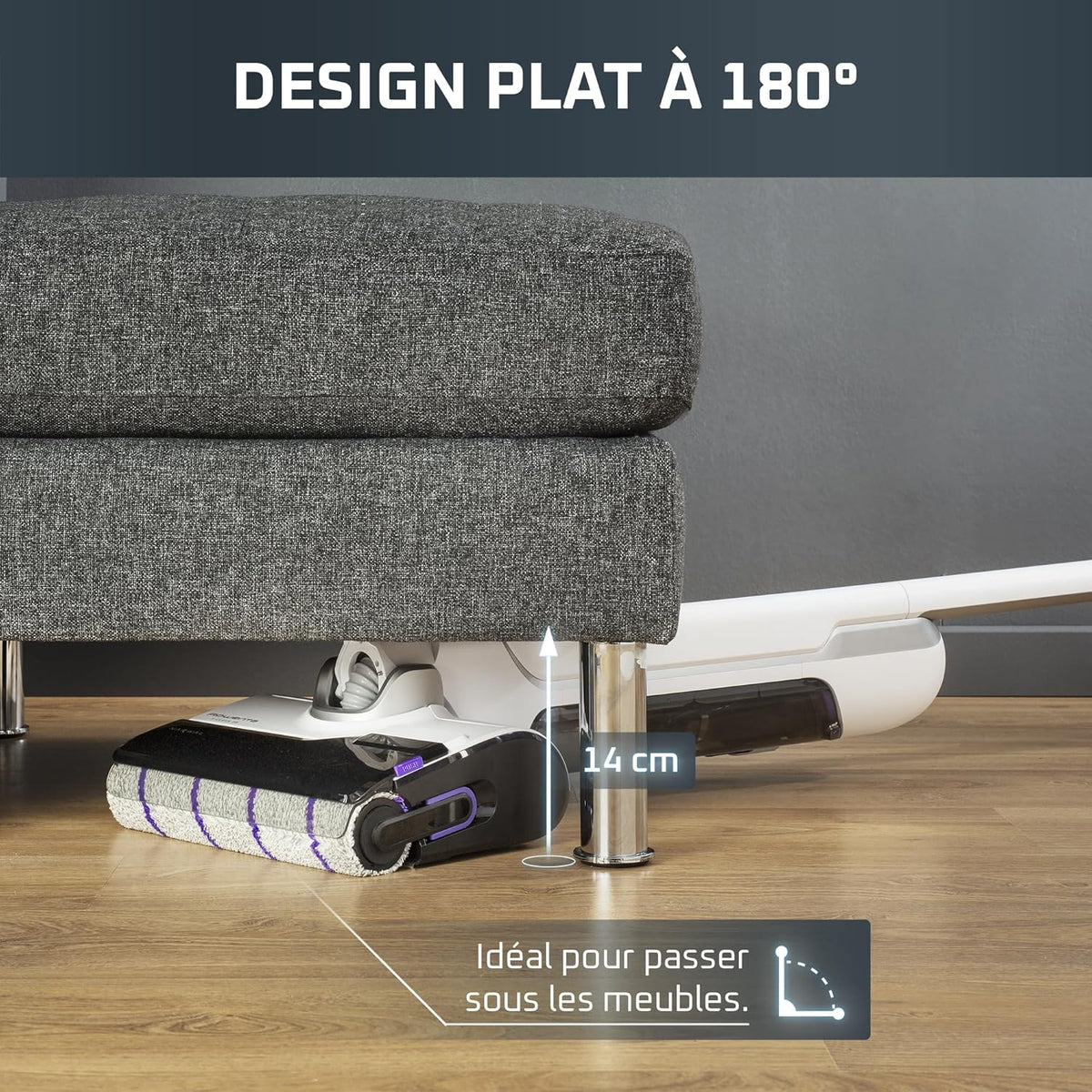 Rowenta X-Clean 10, Aspirateur Laveur sans fil, Design Plat 180°, Auto-Nettoyage et séchage 65°C, Autonomie 60min, Parfait pour Tâches Tenaces et Poils d’Animaux GZ7540WO, Blanc
