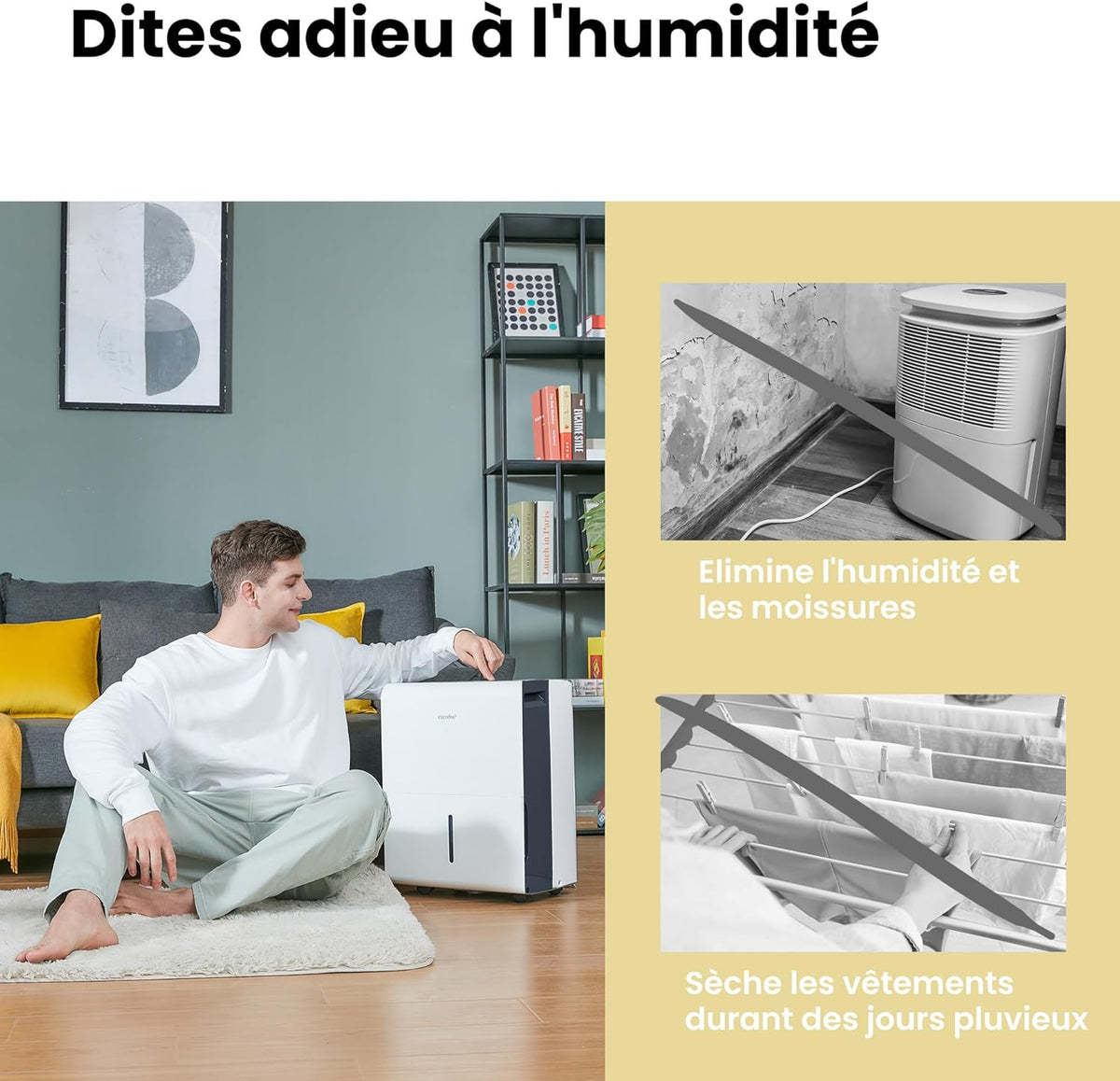 Déshumidificateur Puissant, Absorbe jusqu'à 50L/Jour, Sèche-linge, Mode confort, Grand Réservoir 6L, Minuterie 24H, Idéal pour grandes pièces de 101-116㎡, MDDPE-50DEN7, Cave, Sous-sol