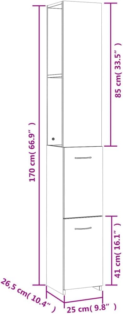 LLEZKBR Ensemble de meubles de salle de bain - Armoire de salle de bain - Chêne marron - 25 x 26,5 x 170 cm - Bois d'ingénierie
