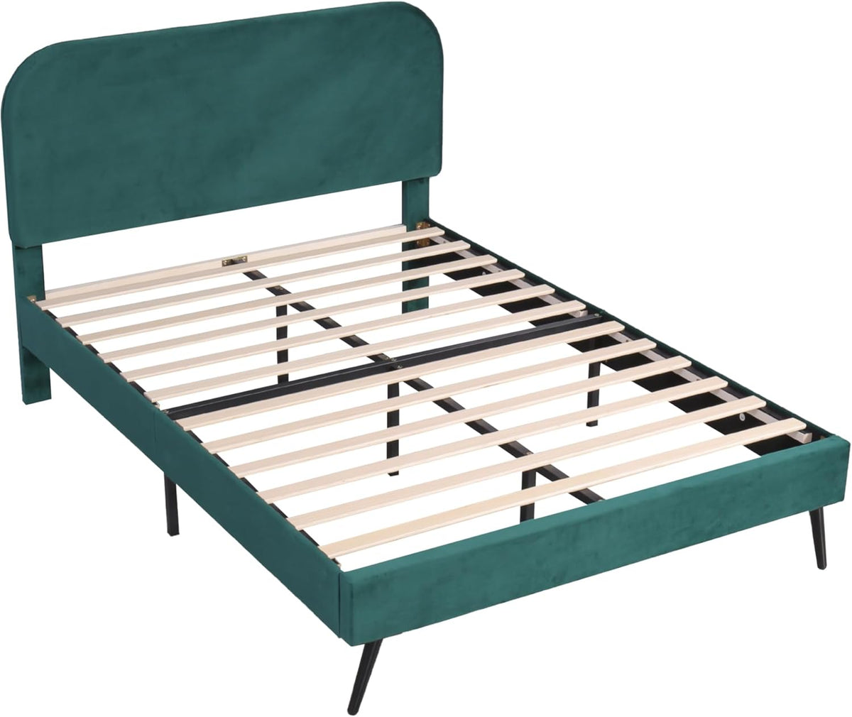 I0I&I0I Ensemble de meubles de chambre à coucher, design moderne, lit double, 2 tables de chevet + tabouret de lit, en velours (vert 2 + sans matelas)