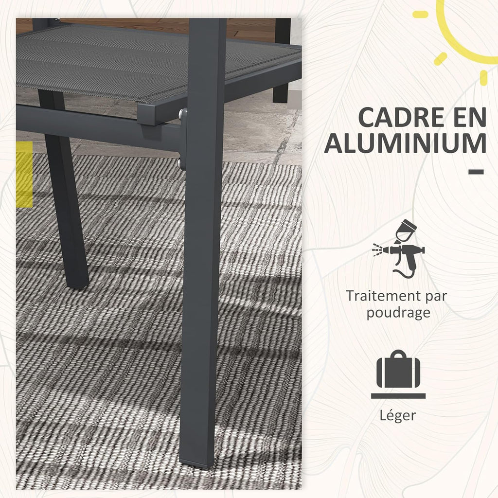 Outsunny Ensemble de 4 chaises de Jardin empilables en Aluminium et textilène avec accoudoirs, Lot de 4 pièces pour extérieur, Gris