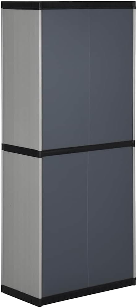 Makastle Armoire de Rangement D'extérieur avec 2 Portes et 3 Étagères, Casiers Multifonctionnels pour Jardin, Balcon, Terrasse, 68x40x168cm Gris PP