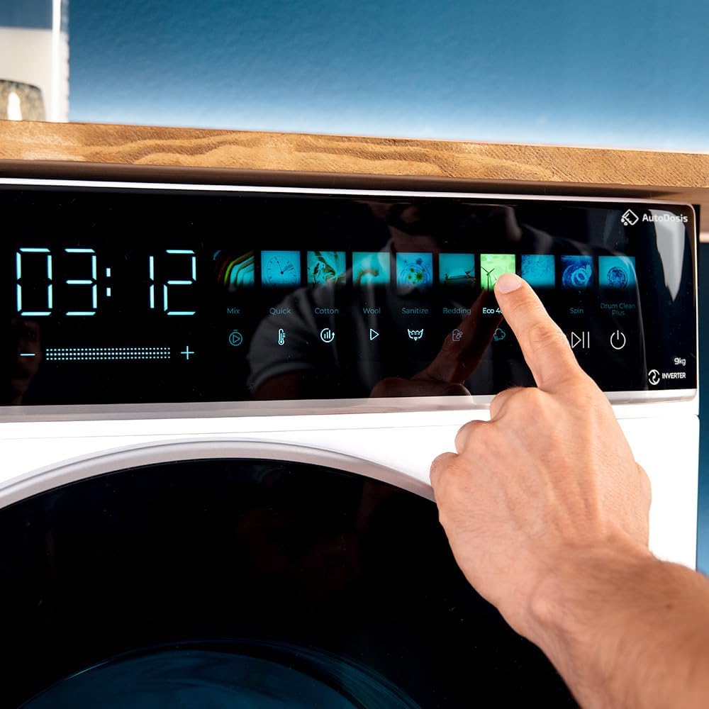 Cecotec Lave-linge 9Kg Chargement Frontal Bolero DressCode 9900 Autodose Inverter FullColor A, 1400 rpm, Écran FullColor 10,3", 16 programmes, Moteur Inverter Plus, SteamMax, Classe A, Blanc