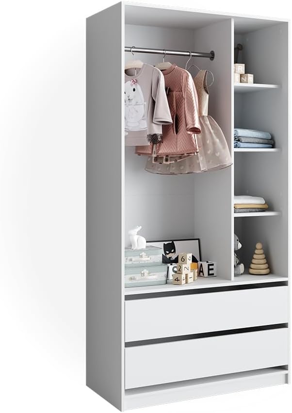 Vicco Armoire pour Enfants Elmo, Blanc, 100 x 200 cm avec 2 tiroirs