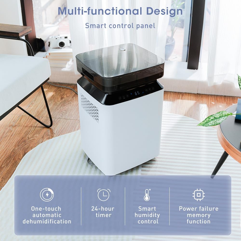 Déshumidificateur Électrique Grande Capacité: 80L/Jour Grande Capacité, Couvre 170m², Pompe de Relevage, Double Ventilation, Silencieux 46dB, Pour Cave/Bureau/Garage/Cuisine/Salle de Bain