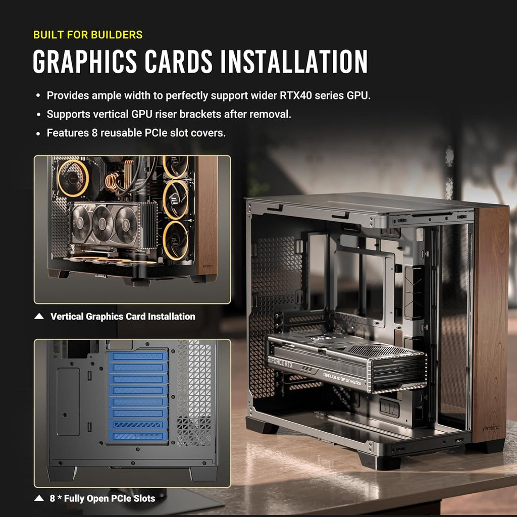 Antec C8 Curve Wood Boîtier PC E-ATX à tour complet, panneau avant en bois, verre incurvé simple super grand angle, disposition double chambre, type C, support de radiateur 360 mm, compatible RTX 40