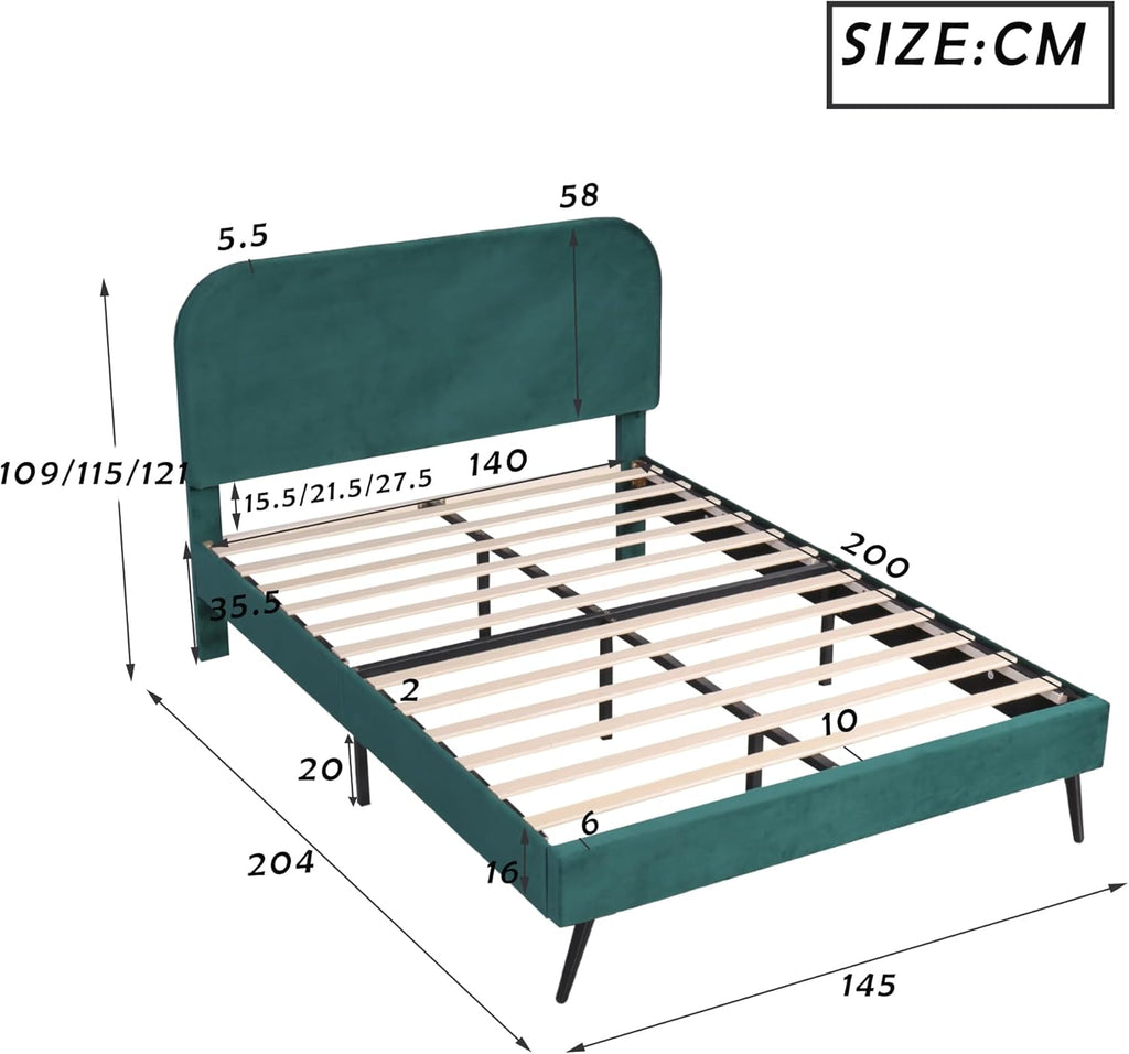 I0I&I0I Ensemble de meubles de chambre à coucher, design moderne, lit double, 2 tables de chevet + tabouret de lit, en velours (vert 2 + sans matelas)