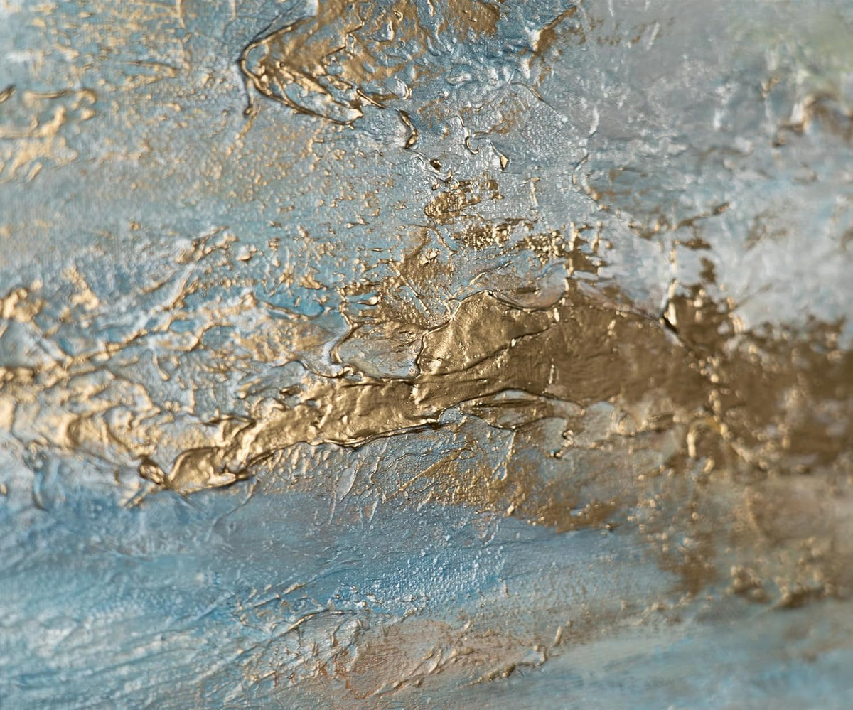 YS-Art Tableau fait à la main dans un cadre Baie d'or Paysage marin aube sur l'océan tons bleus et or Peinture abstraite Décoration 120x60 cm