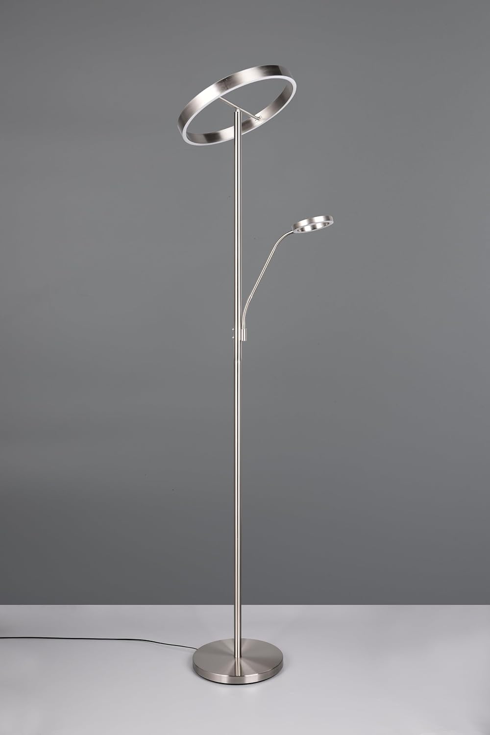 Trio Leuchten Lampadaire LED WILLIS 449510207, Métal Nickel mat, 39 + 5,5 Watt LED, Couleur de la lumière réglable, Dimmable
