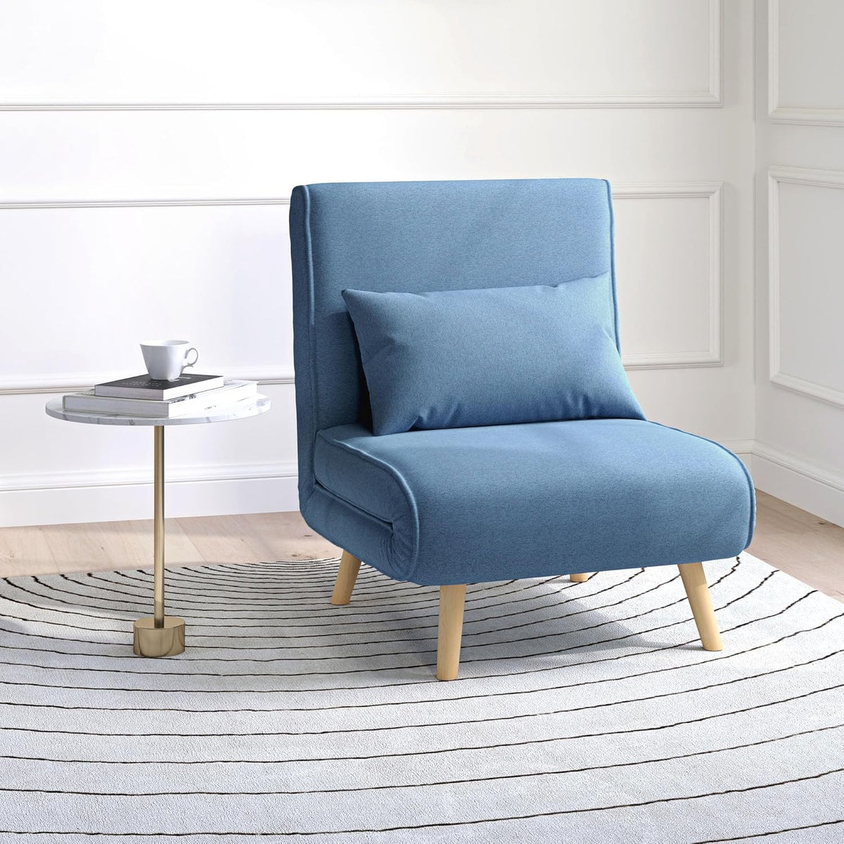 HOMCOM 3 en 1 Fauteuil Convertible 1 Place, Fauteuil lit et chauffeuse - Dossier inclinable 5 Niveaux et Oreiller Inclus, siège rembourré - pour Bureau, Salon, Chambre à Coucher, Bleu