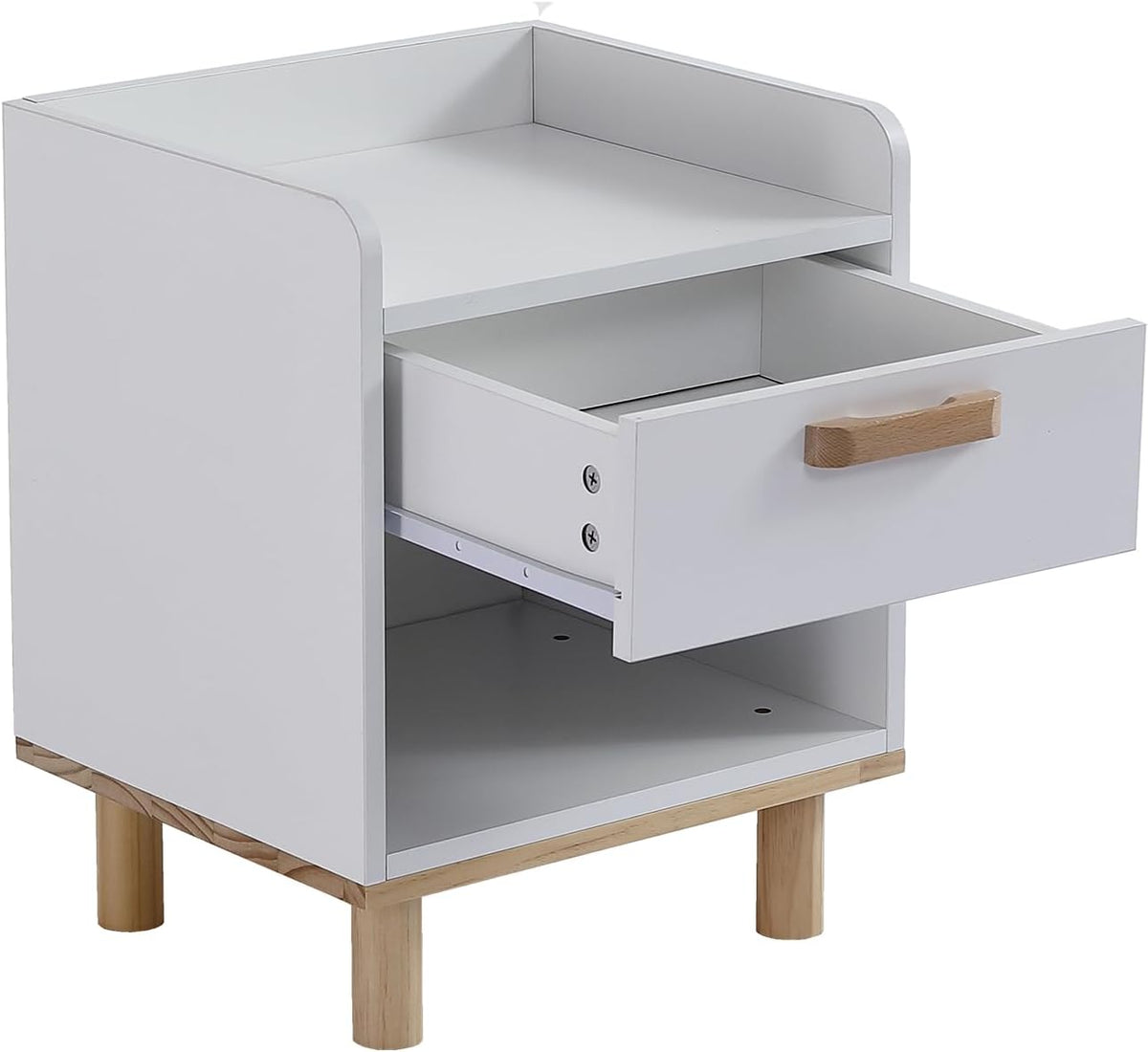 I0I&I0I Ensemble de chambre d'enfant - Blanc + naturel - Lit de maison + table de chevet + commode - MDF + pin (205 x 202 x 187,5 cm)