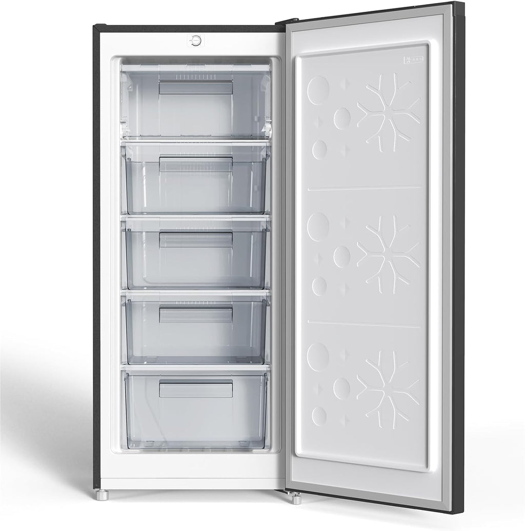 CHiQ Congélateur armoire avec une capacité de 145L, Congélation rapide, Thermostat réglable, Silencieux, Porte réversible, Noir, Classe énergétique E