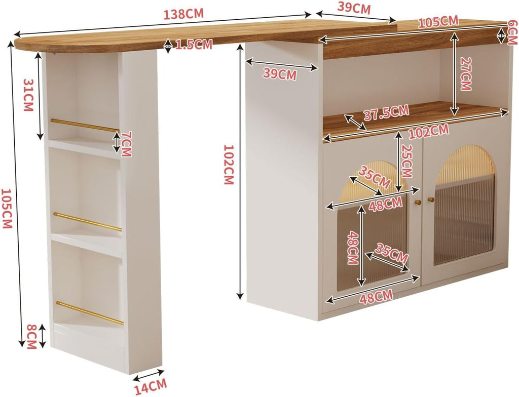 Sweiko Bar télescopique Table Moderne avec Espace de Rangement, Table d'appoint Haute, pivotante,Meuble de Rangement pour la Salle à Manger (White)