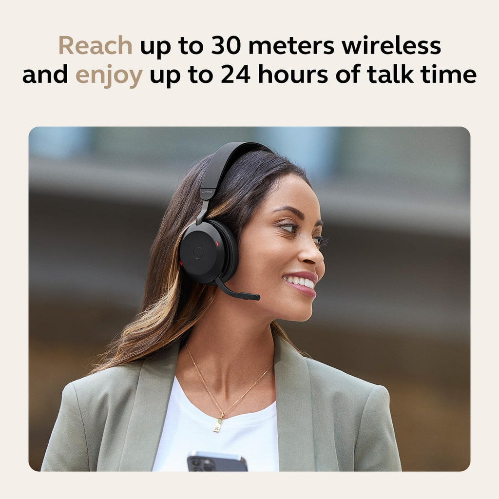 Jabra Evolve2 75 Wireless PC Headset with 8-Microphone Technology - Dual Foam Stereo Headphones with adjustable Advanced Active Noise Cancellation, USB-C Bluetooth Adapter and UC Compatibility - Black