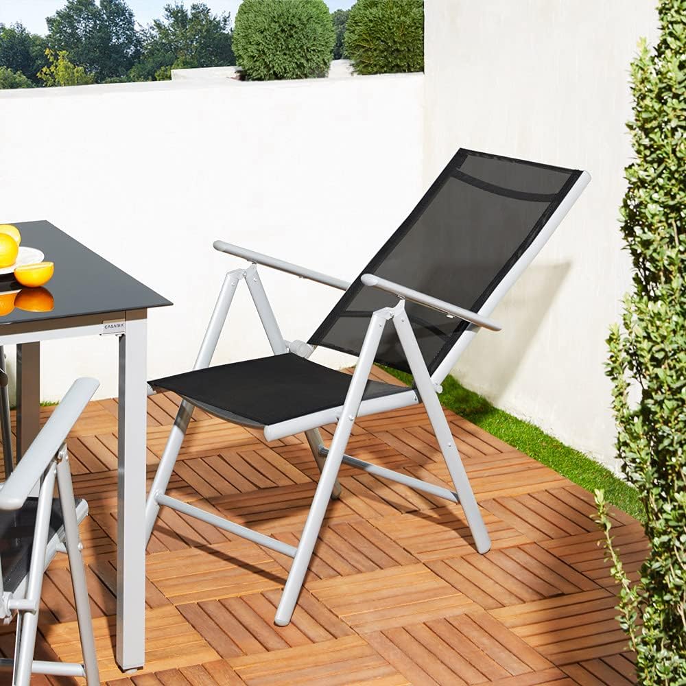 Casaria® 6X Chaises de Jardin Pliantes Aluminium 120kg Dossier Haut réglable 8 Positions Chaise Camping Balcon terrasse résistant intempéries Argent