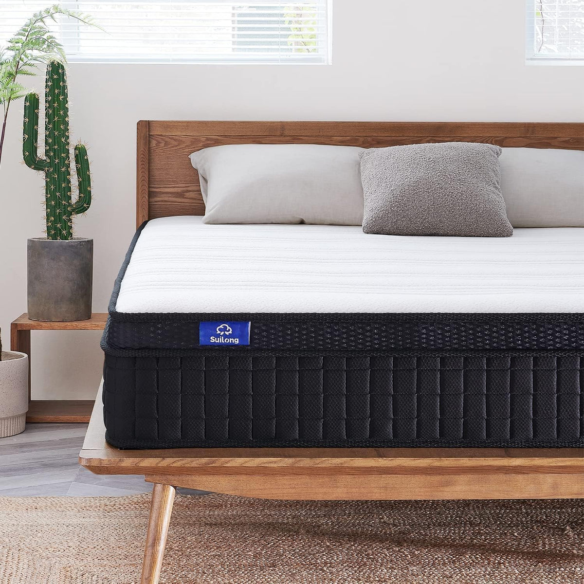 SuiLong Matelas Hybrid 160x200, 25cm Épaisseur, Ressorts Ensachés Mousse à Mémoire de Forme, Confort Mi-Ferme, Multicouches Extra Confort 7 Zones, Oeko-tex