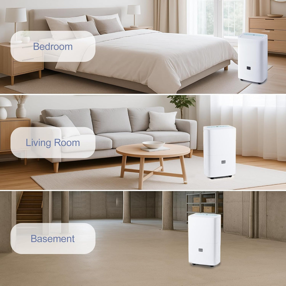 Deshumidificateur d’Air Électrique 90L/Jour Anti-Moisissures avec Pompe Relevage 5m - Silencieux 43dB pour Cave, Chambre, Salle de Bain 240m² | Réservoir 8L, Drainage Continu