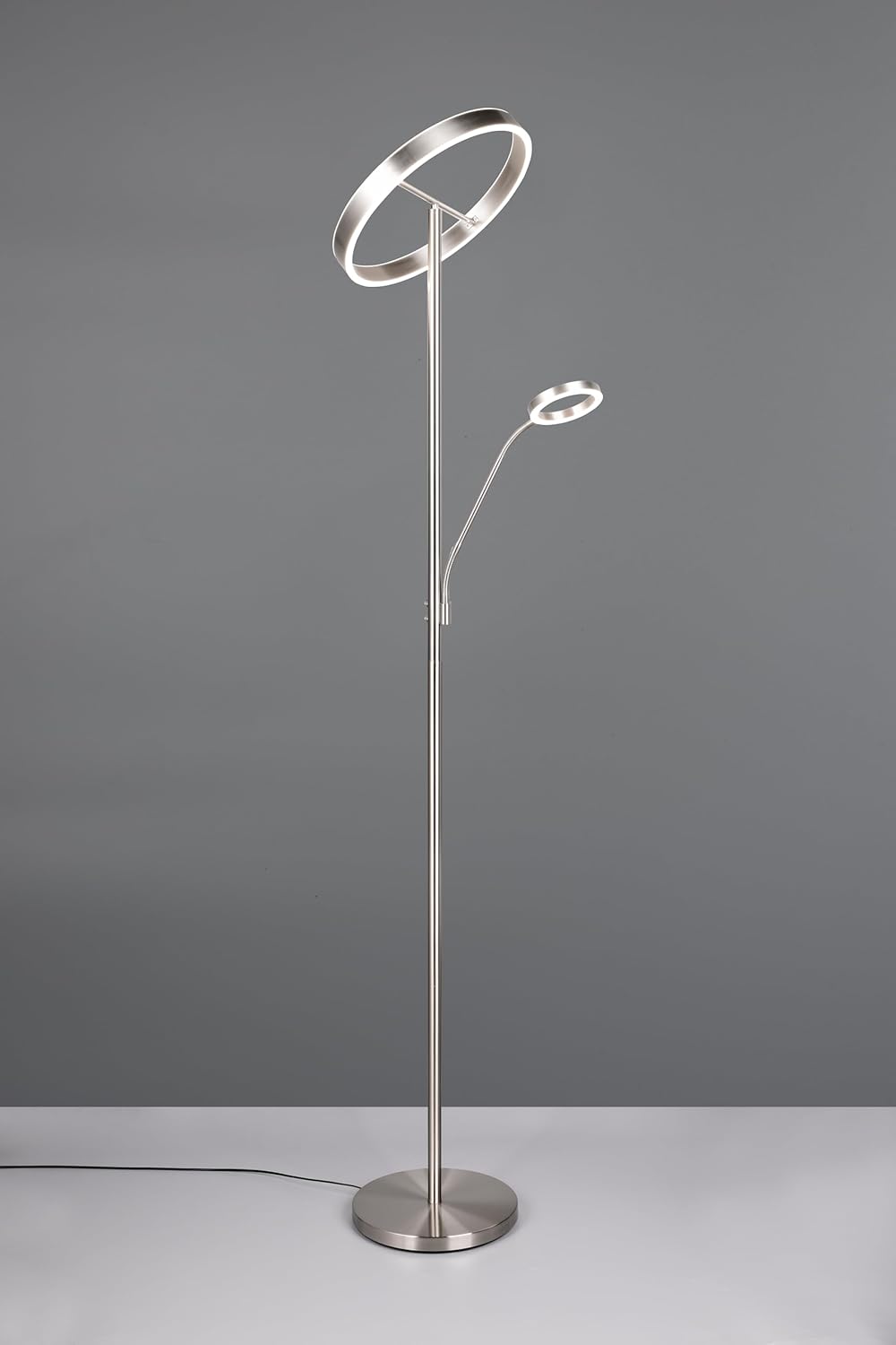 Trio Leuchten Lampadaire LED WILLIS 449510207, Métal Nickel mat, 39 + 5,5 Watt LED, Couleur de la lumière réglable, Dimmable