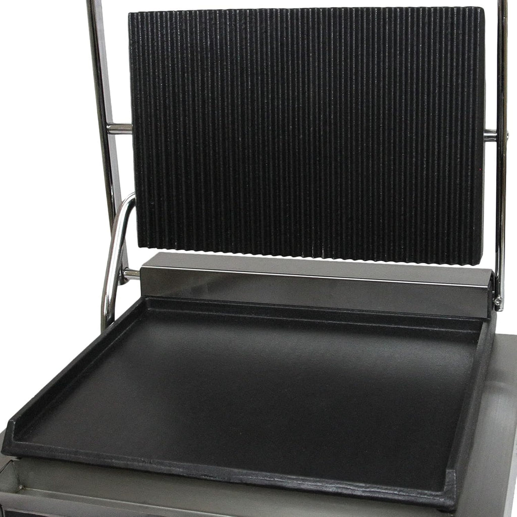 Presse à Panini Professionnelle Grill Electrique - 1 plaque Inox Rainurée 2200W 50-300 C - Parfait Sandwicherie, Restaurant HORECA Grille Poisson Légumes Croques Viande Brosse Nettoyage INCLUSE