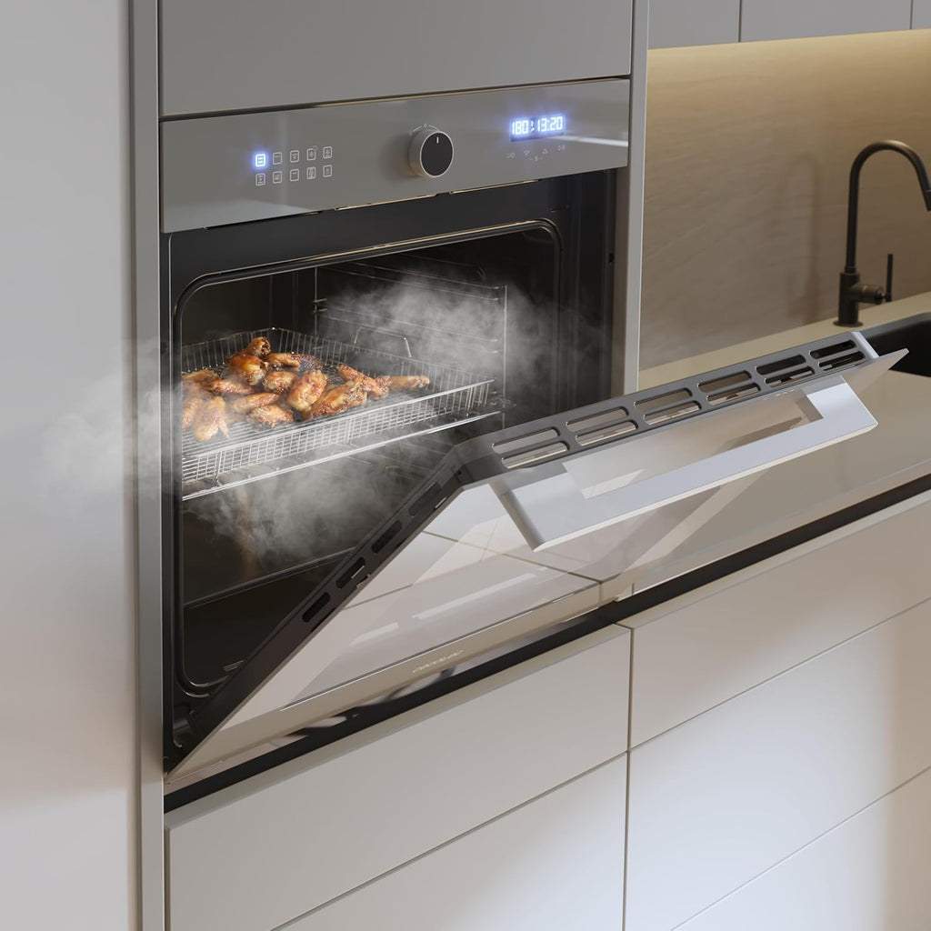 Cecotec Four Encastrable Multifonction 60 cm Bolero Hexa AF316000 Glass Grey A. 3400W, 81L, 11 Fonctions avec Airfryer Master, Pizza Master, Steam Asisst, Steam EasyClean, Cuisson 3D, Décongélation